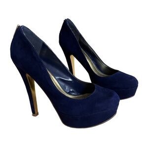 𝅺ALDO Women’s Platform Blue Suede Heels Size 7.5